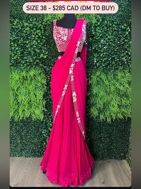 Embroidered Fuchsia Saree Gown – Elegant Women's Dress